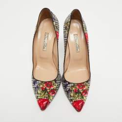Pre Owned Oscar de la Renta Multicolor Floral Print Fabric Pumps Size 38.5