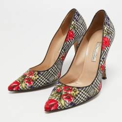 Pre Owned Oscar de la Renta Multicolor Floral Print Fabric Pumps Size 38.5