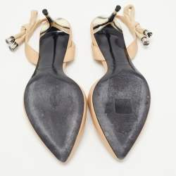 Pre Owned Oscar de la Renta Beige Leather Cora Knot Slingback Pumps Size 39.5