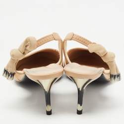 Pre Owned Oscar de la Renta Beige Leather Cora Knot Slingback Pumps Size 39.5