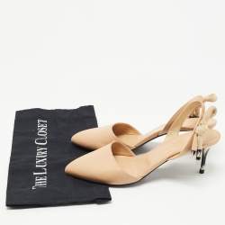Pre Owned Oscar de la Renta Beige Leather Cora Knot Slingback Pumps Size 39.5