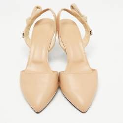 Pre Owned Oscar de la Renta Beige Leather Cora Knot Slingback Pumps Size 39.5