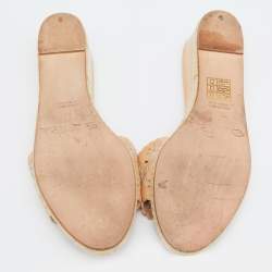 Pre Owned Oscar de la Renta Beige Patent Leather Laser Cut Detail Wedge Espadrille Slide Sandals Sizes 36