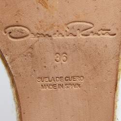 Pre Owned Oscar de la Renta Beige Patent Leather Laser Cut Detail Wedge Espadrille Slide Sandals Sizes 36