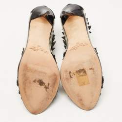 Pre Owned Oscar de la Renta Black Patent Leather, PVC and Lace Ambria Peep Toe Pumps Size 37