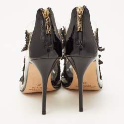 Pre Owned Oscar de la Renta Black Patent Leather, PVC and Lace Ambria Peep Toe Pumps Size 37