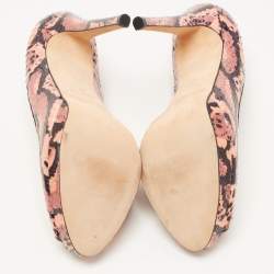 Pre Owned Oscar de la Renta Pink/Black Snakeskin Leather Peep Toe Pumps Size 39