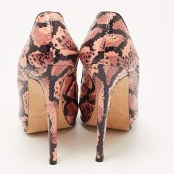 Pre Owned Oscar de la Renta Pink/Black Snakeskin Leather Peep Toe Pumps Size 39