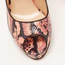 Pre Owned Oscar de la Renta Pink/Black Snakeskin Leather Peep Toe Pumps Size 39
