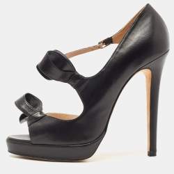 Pre Owned Oscar de la Renta Black Leather Pumps Size 38