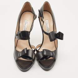 Pre Owned Oscar de la Renta Black Leather Pumps Size 38