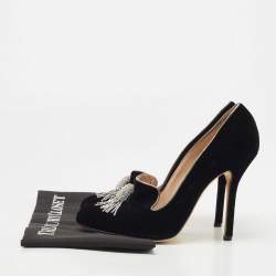 Pre Owned Oscar de la Renta Black Velvet Crystal Embellished Pumps Size 38.5
