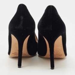 Pre Owned Oscar de la Renta Black Velvet Crystal Embellished Pumps Size 38.5