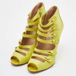 Oscar de la Renta Yellow Leather Caged Ankle Length Wedge Sandals Size 37.5