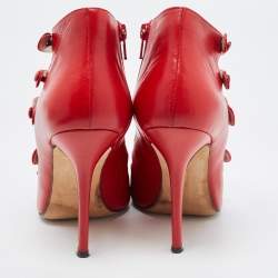 Pre Owned Oscar de la Renta Red Leather Strappy Ankle Booties Size 38