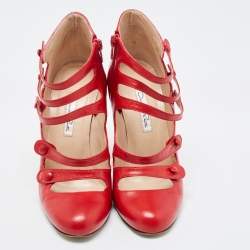 Pre Owned Oscar de la Renta Red Leather Strappy Ankle Booties Size 38
