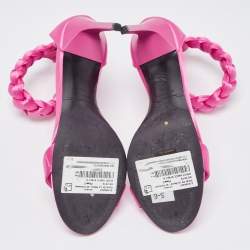 Pre Owned Oscar De La Renta Pink Satin Braided Ankle Strap Sandals Size 36.5