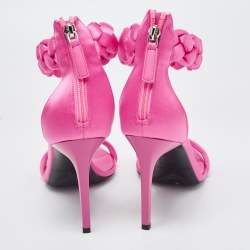 Pre Owned Oscar De La Renta Pink Satin Braided Ankle Strap Sandals Size 36.5