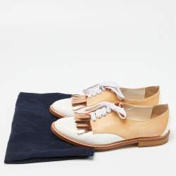 Pre Owned Oscar de la Renta Tricolor Leather Fringe Detail Lace Up Derby Size 40