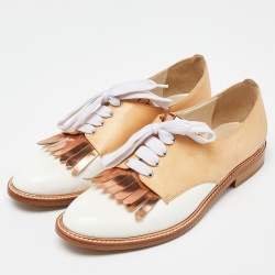 Pre Owned Oscar de la Renta Tricolor Leather Fringe Detail Lace Up Derby Size 40