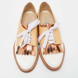 Pre Owned Oscar de la Renta Tricolor Leather Fringe Detail Lace Up Derby Size 40