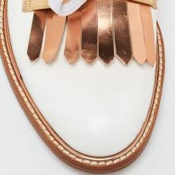 Pre Owned Oscar de la Renta Tricolor Leather Fringe Detail Lace Up Derby Size 40