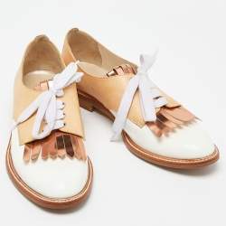 Pre Owned Oscar de la Renta Tricolor Leather Fringe Detail Lace Up Derby Size 40