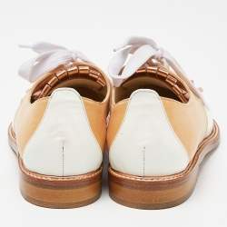 Pre Owned Oscar de la Renta Tricolor Leather Fringe Detail Lace Up Derby Size 40