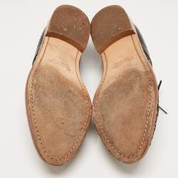 Pre Owned Oscar de la Renta Black Leather Lace Detail Lace Up Derby Size 40.5