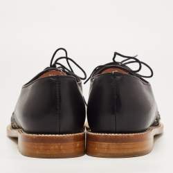 Pre Owned Oscar de la Renta Black Leather Lace Detail Lace Up Derby Size 40.5