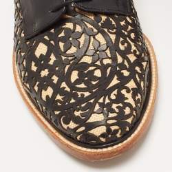 Pre Owned Oscar de la Renta Black Leather Lace Detail Lace Up Derby Size 40.5