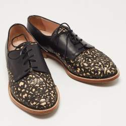 Pre Owned Oscar de la Renta Black Leather Lace Detail Lace Up Derby Size 40.5