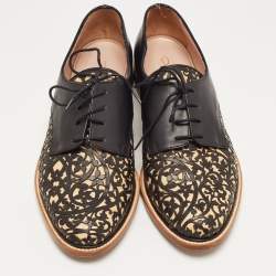 Pre Owned Oscar de la Renta Black Leather Lace Detail Lace Up Derby Size 40.5
