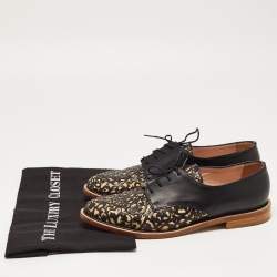 Pre Owned Oscar de la Renta Black Leather Lace Detail Lace Up Derby Size 40.5