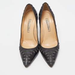 Pre Owned Oscar de la Renta Black Leather Pointed Toe Pumps Size 38