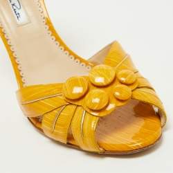 Pre Owned Oscar de la Renta Yellow Patent Leather Sandals Size 38.5
