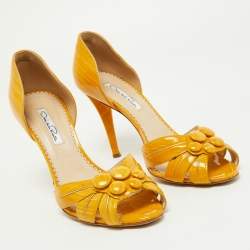 Pre Owned Oscar de la Renta Yellow Patent Leather Sandals Size 38.5