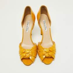 Pre Owned Oscar de la Renta Yellow Patent Leather Sandals Size 38.5