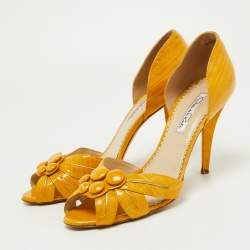 Pre Owned Oscar de la Renta Yellow Patent Leather Sandals Size 38.5