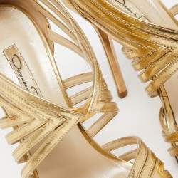 Oscar de la Renta Gold Leather Strappy Sandals Size 37.5