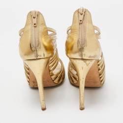 Oscar de la Renta Gold Leather Strappy Sandals Size 37.5