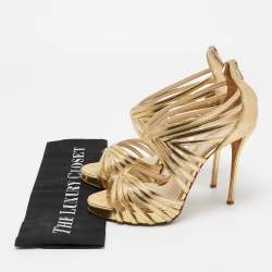 Oscar de la Renta Gold Leather Strappy Sandals Size 37.5