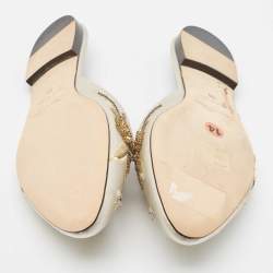 Pre Owned Oscar De La Renta Grey Embellished Satin Wanda Flat Mules Size 36