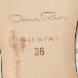 Pre Owned Oscar De La Renta Grey Embellished Satin Wanda Flat Mules Size 36