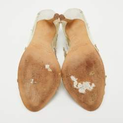 Pre Owned Oscar de la Renta Metallic PVC and Texture Leather Ambria Sandals Size 37.5