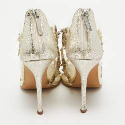 Pre Owned Oscar de la Renta Metallic PVC and Texture Leather Ambria Sandals Size 37.5