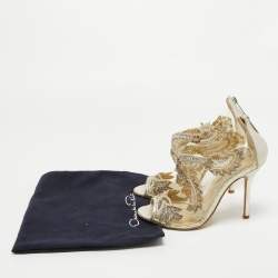 Pre Owned Oscar de la Renta Metallic PVC and Texture Leather Ambria Sandals Size 37.5