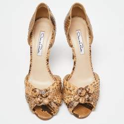 Pre Owned Oscar de la Renta Beige/Brown Python D'orsay Pumps Size 37