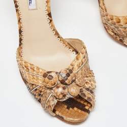 Pre Owned Oscar de la Renta Beige/Brown Python D'orsay Pumps Size 37