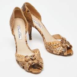 Pre Owned Oscar de la Renta Beige/Brown Python D'orsay Pumps Size 37